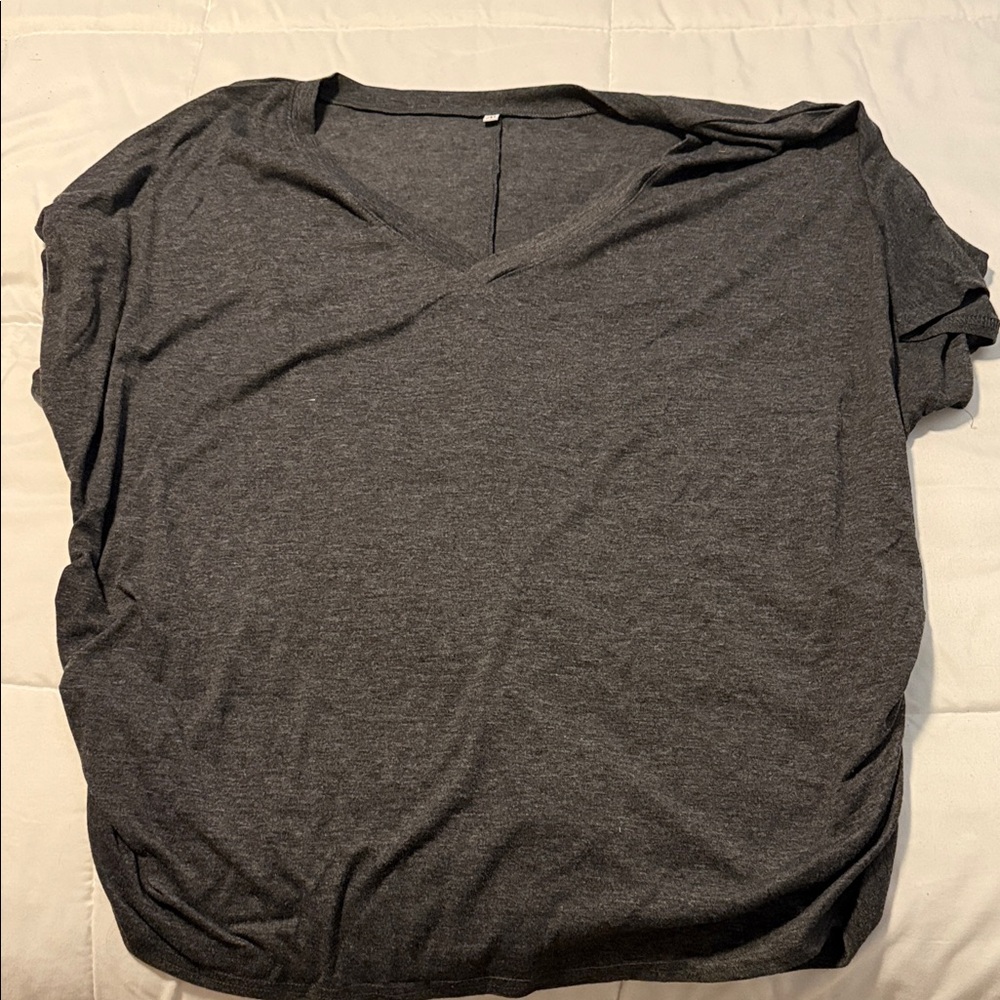 Gray V-Neck Short Sleeve Women's Top